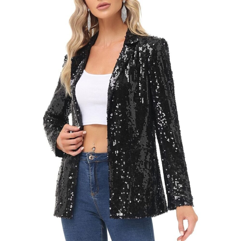 Kancy Kole Casual Blazer Women Black Long Sleeve Sparkly Cardigan Coat Jackets